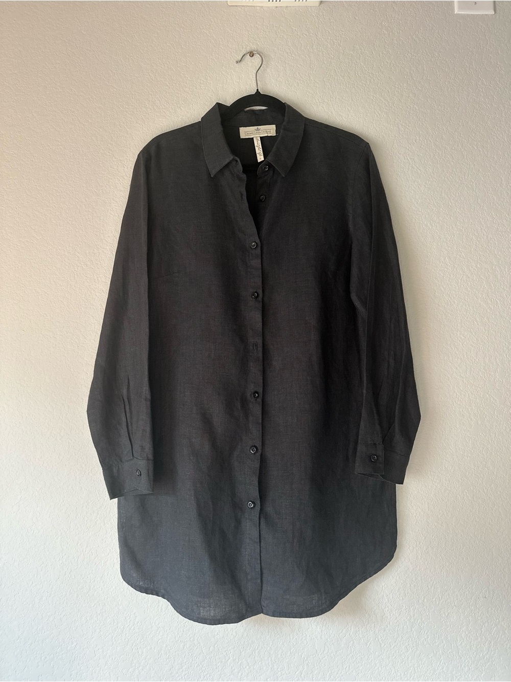 Crown Linen Designs Christina Button Up Tunic 100% Linen Black Sz Large EUC